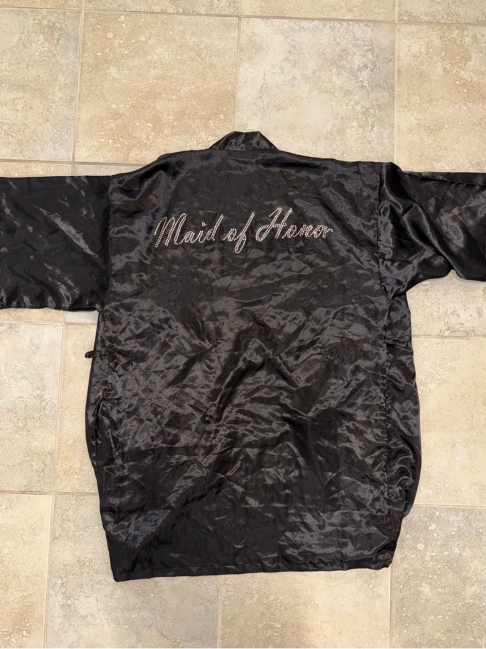 Black 'Maid of Honor' Satin Robe